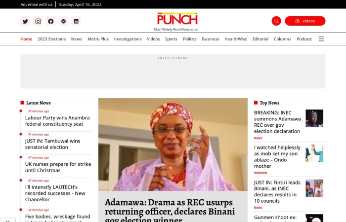 Site Screenshot for Punch Nigeria