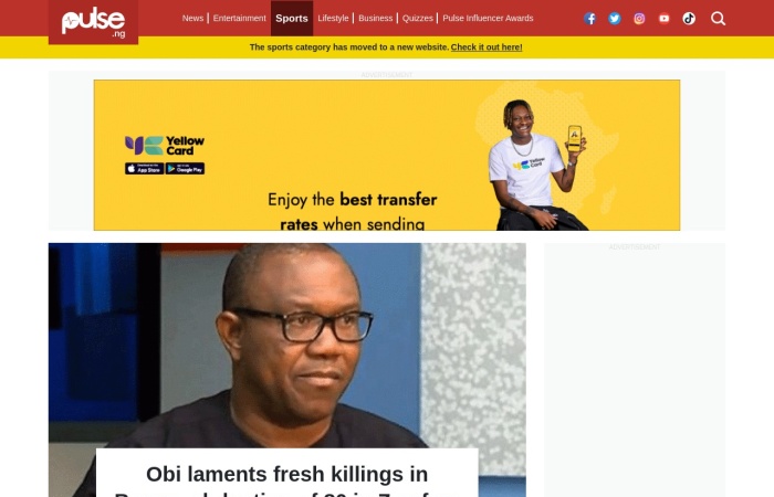Site Screenshot for Pulse Nigeria
